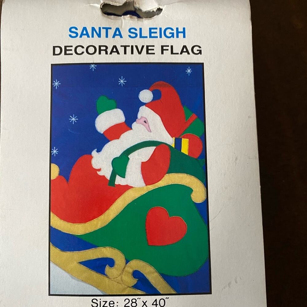 Vtg Santa Sleigh Heavyweight Double-Sided 40” X 28” Embroidered Decorative Flag